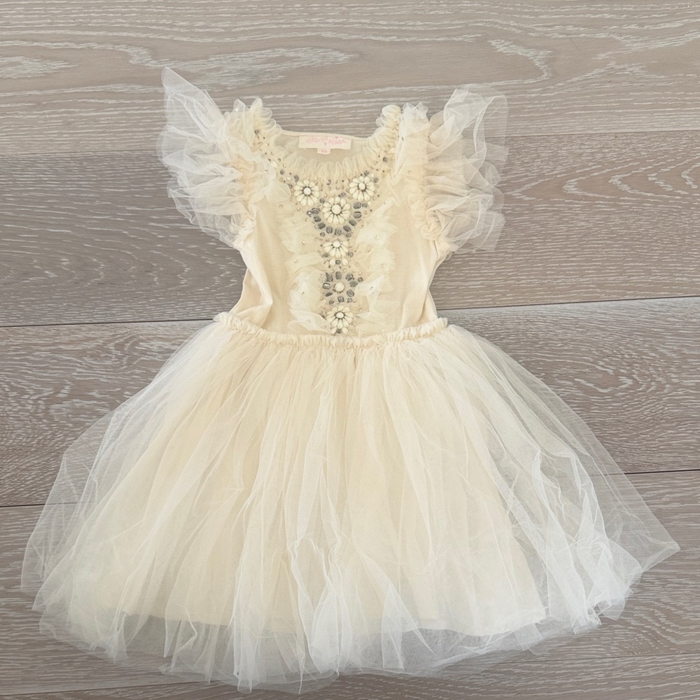 Tutu Du Monde Cream Floral Embellished Dress